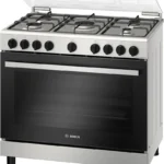 بوش - فرن غاز فري ستاند 90×60 سم، 5 عيون غاز ،شبك خفيف ، أمان كامل ستانلس ستيل / اسود - HGV1D0U59M