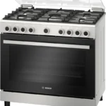 بوش - فرن غاز 90 × 60 سم، 5 عيون، امان كامل، ستانلس ستيل+ اسود - HGVDA0Q59M