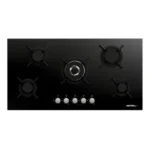 ماستر جاز - سطح بلت ان - 5 شعلات غاز سيراميك - شبك ثقيل •إشعال ذاتي •صمام امان كامل •قفل سلامة تلقائي للجهاز •اللون زجاج اسود 90 سم - H95GBCX