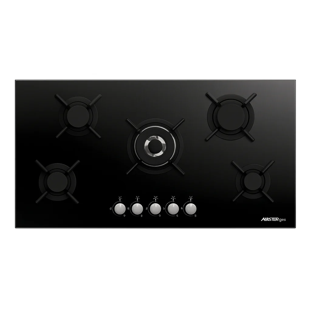 15b55cef-2ad1-405d-b09f-b4d2429eeb5c.webp ماستر جاز - سطح بلت ان - 5 شعلات غاز سيراميك - شبك ثقيل •إشعال ذاتي •صمام امان كامل •قفل سلامة تلقائي للجهاز •اللون زجاج اسود 90 سم - H95GBCX - الصورة 1