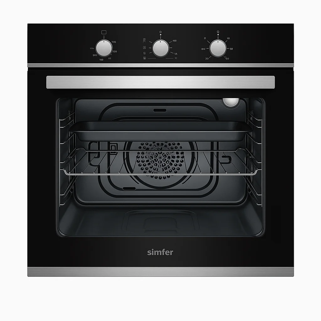 6325e7d2-cec5-4992-b903-d3e8df1f2faa.webp سيمفر - فرن كهرباء بلت ان 60 سم - 6 وظائف 59 لتر - 2 مفاتيح استيل للتحكم بالباب - 3 طبقات من الزجاج - مروحتين - B 6006 EERB - الصورة 1
