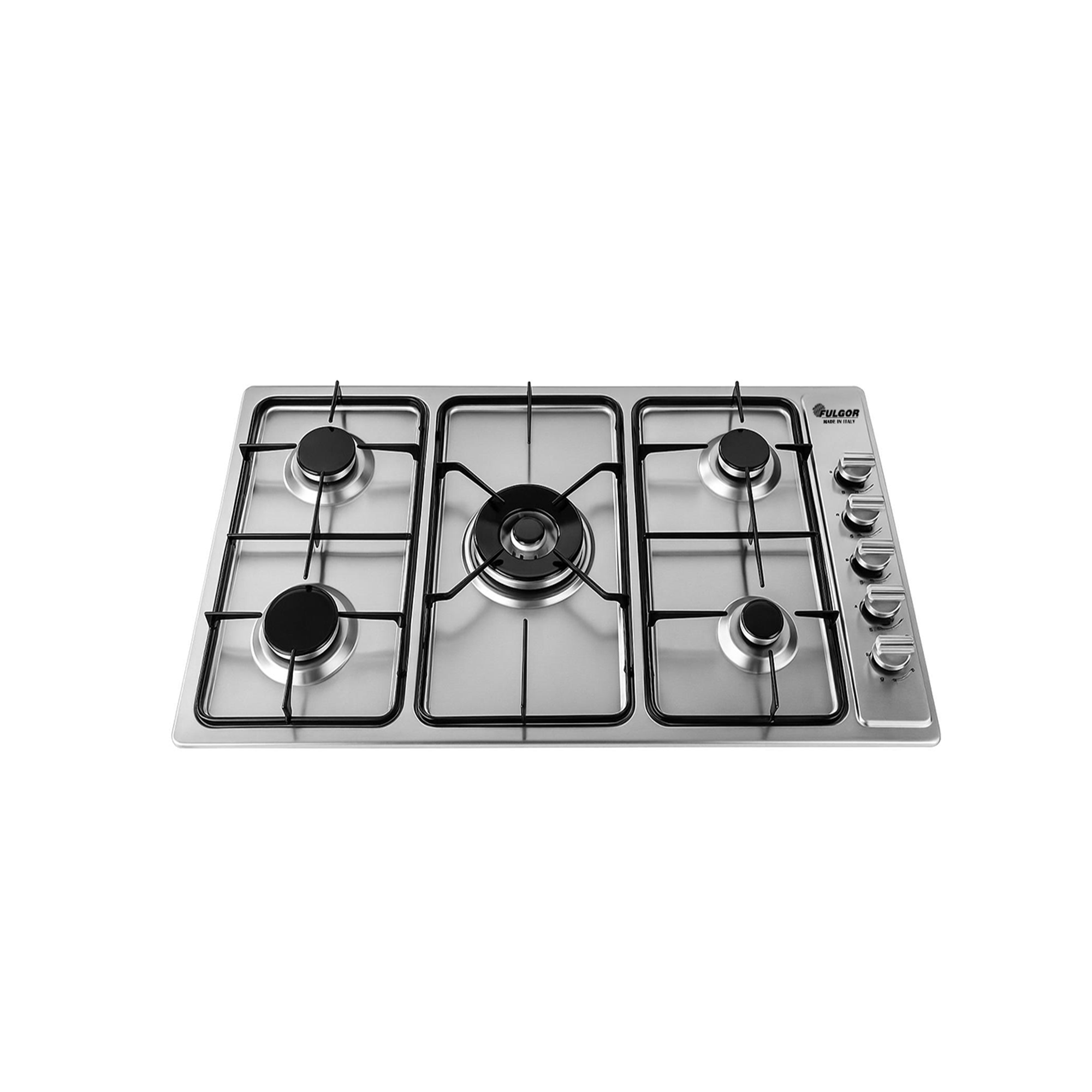 فولجور - سطح 5 شعلات غاز ( 4 مفرد , 1 دبل ) صمامات أمـان اشعال ذاتي المقاس: 90 سم بلد المنشأ : إيطاليا - 11-FUDE904