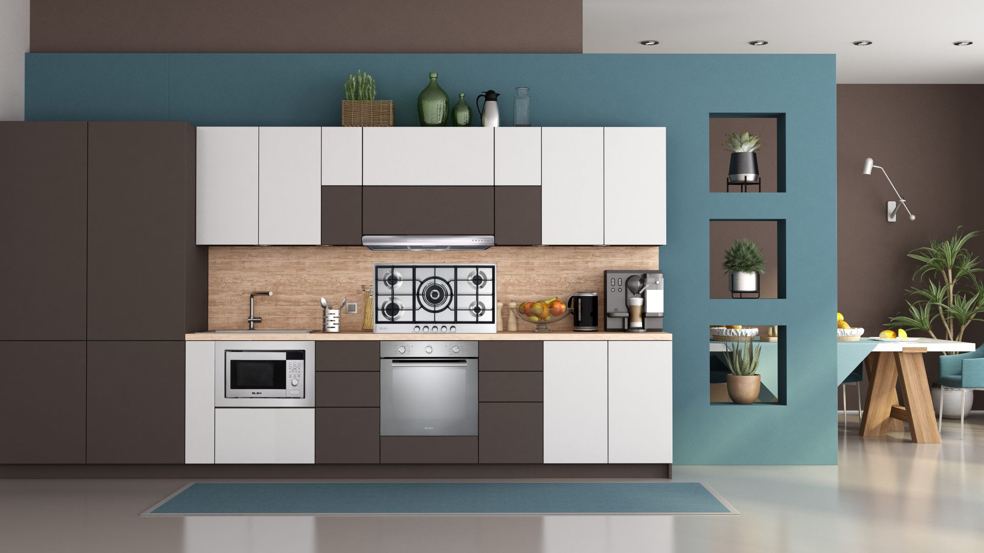 باقة اجهزة مطبخ بلت ان من البا الايطالية ELBA - ( شفاط + غاز سطحي  + ميكرويف + فرن )