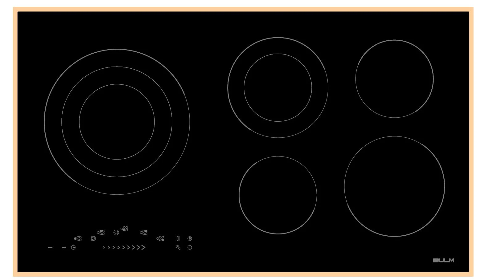 EVC953T-BL.webp بولم - سطح بلت ان 5 شعلات كهرباء سيراميك منها منطقتين مزدوجة أسود تحكم لمس تكنولوجيا ايطالية 90 سم - EVC953T-BL - الصورة 1