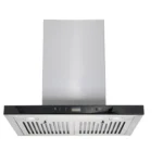 هيونداي - شفاط حرف تي قوة شفط 1200م/3 - تحكم بالاشارة تحكم باللمس زجاج اسود مع واجهة زجاج +استيل فلاتر شرائح بافل مع كوب تجميع الزيوت موتور معدني - HY-03-60