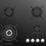 بومبي - سطح غاز 60 سم زجاج أسود 4 شعلة شبك ثقیل منفصل - شعلة ثلاثیة - اشعال ذاتي كھربائي صمام أمان - مفاتیح أمامیة صنع في ایطالیا - P60GG