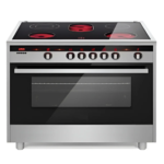 بومبي - فرن كهرباء سيراميك 5 عيون زجاج سيراميك أسود +1 عين دبل – 1 عين بيضاوية - 7 برامج للطهي - 9 مستويات للحرارة - 110 لتر - القدرة : 10997 وات - 220/240 فولت - 90 سم - PF90VC