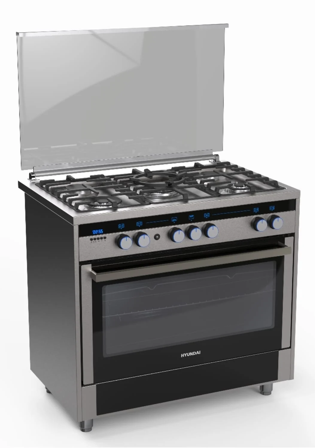 e8361de6-701c-46b6-a2c7-08dc9e96790d.webp هيونداي - فرن فري ستاند استيل سلفر قياس 90*60 س برو ليد 5عيون من ماركة ساباف الإيطالية تتضمن ثلاث عيون تربل كبيرة(ثلاثية) - الصورة 1