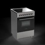 بومبي - فرن 4 عیون زجاج سیرامیك أسود كهرباء - 9 مستویات للحرارة - 6 برامج - مروحة توزیع الحرارة - مروحة التبرید - 64 لتر - PF60VC