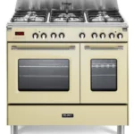 البا الايطالية - فرن 5 شعلات غاز والفرن السفلي كهرباء 90 سم فري ستاند لون كريمي- صناعةوتكنولوجيا إيطالية - VC965TM