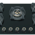 كالمي سطح غاز خمس شعلات نحاس 90 سم زجاج أسود - GALM-G-25