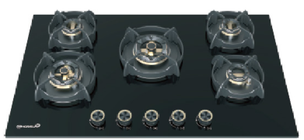 GALM-G-25 كالمي سطح غاز خمس شعلات نحاس 90 سم زجاج أسود - GALM-G-25 - الصورة 1