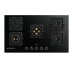 روبام سطح غاز بلت إن زجاج أسود مقاوم للكسر 90 سم – 5 شعلات نحاس عالية القوة - B520