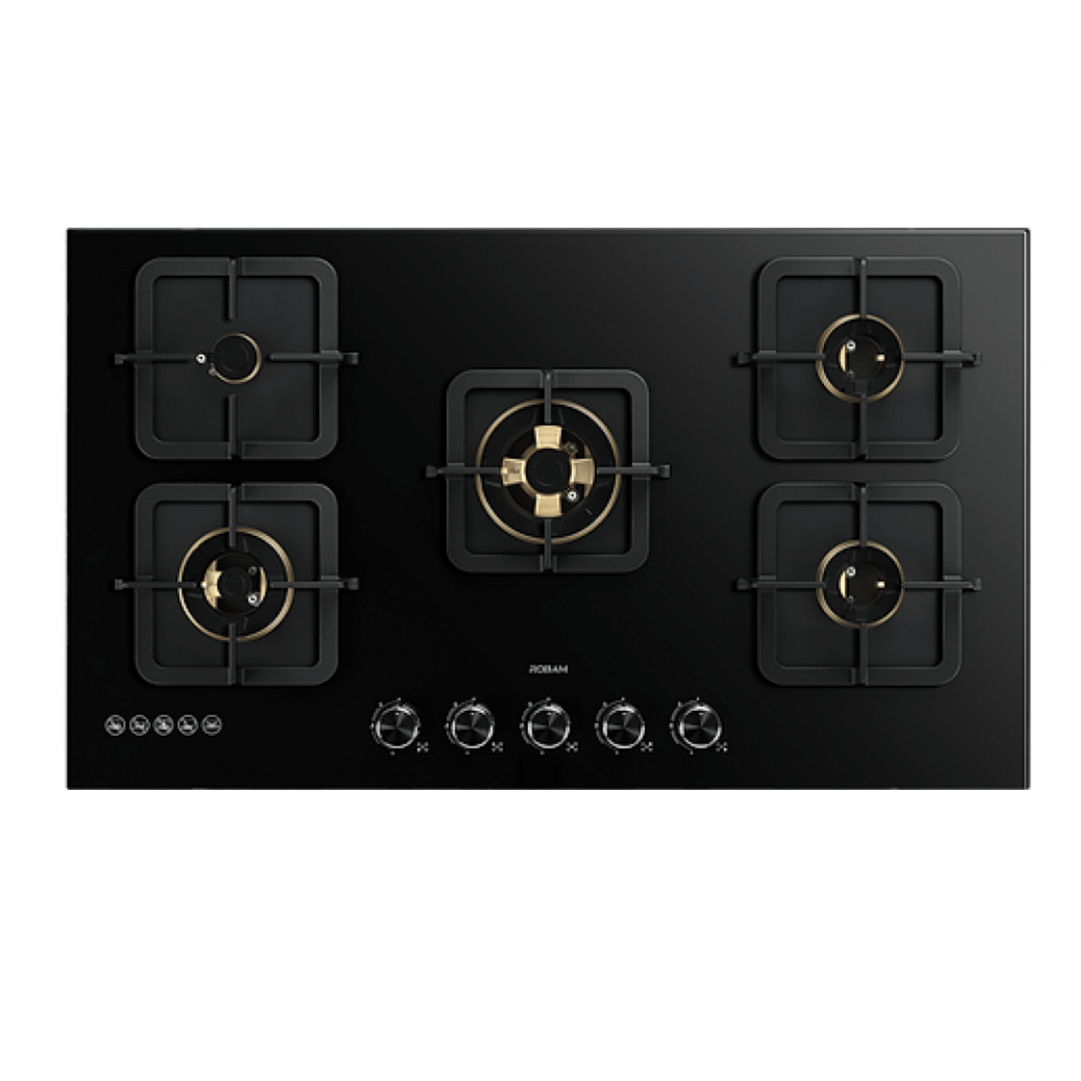 VD1kP2zmSbTOi3UZavM3TiQrbfXsuV6SQxsG2BbL روبام سطح غاز بلت إن زجاج أسود مقاوم للكسر 90 سم – 5 شعلات نحاس عالية القوة - B520 - الصورة 1