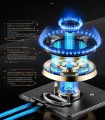 ⁦روبام سطح غاز بلت إن زجاج أسود مقاوم للكسر 90 سم – 5 شعلات نحاس عالية القوة - B520⁩ - الصورة ⁦5⁩